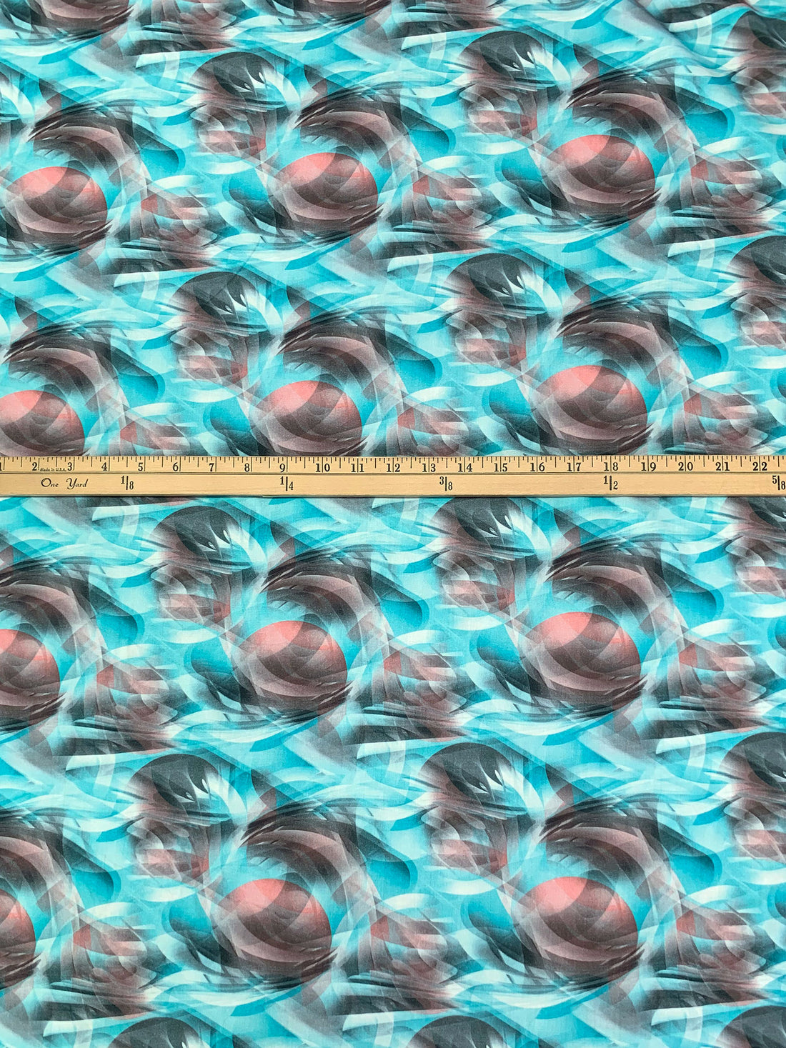 Caribbean Blue/Salmon Rose/Off-White/Multi 100% Rayon Abstract Print Challis 56W