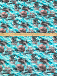 Caribbean Blue/Salmon Rose/Off-White/Multi 100% Rayon Abstract Print Challis 56W