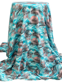 Caribbean Blue/Salmon Rose/Off-White/Multi 100% Rayon Abstract Print Challis 56W