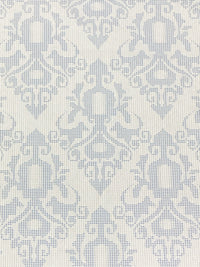 Silvery White/Catalina Blue 100% Cotton Damask Print Sateen Shirting 54W