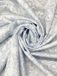 Silvery White/Catalina Blue 100% Cotton Damask Print Sateen Shirting 54W