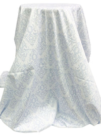 Silvery White/Catalina Blue 100% Cotton Damask Print Sateen Shirting 54W