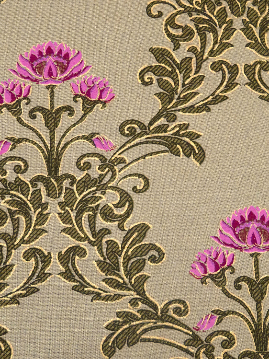 Light French Beige/Dark Green/Wild Orchid/Multi 100% Rayon Ornate Floral Print Challis 53W