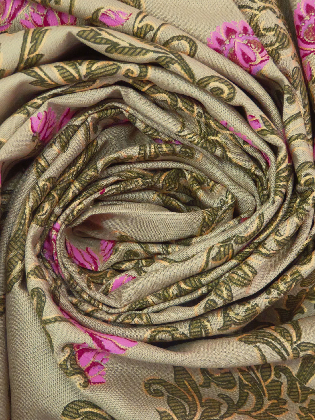 Light French Beige/Dark Green/Wild Orchid/Multi 100% Rayon Ornate Floral Print Challis 53W