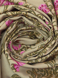 Light French Beige/Dark Green/Wild Orchid/Multi 100% Rayon Ornate Floral Print Challis 53W
