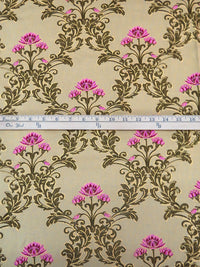 Light French Beige/Dark Green/Wild Orchid/Multi 100% Rayon Ornate Floral Print Challis 53W