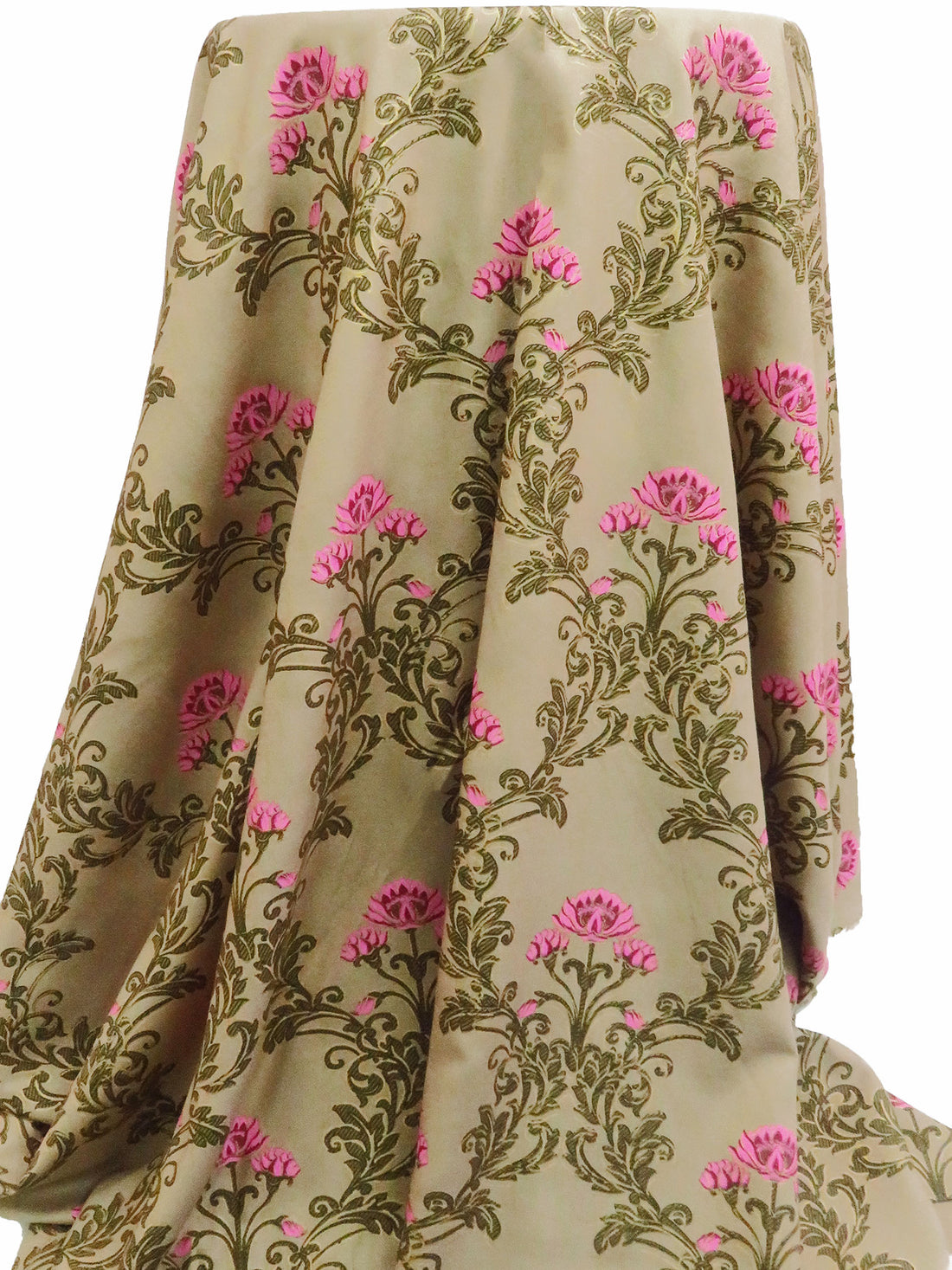 Light French Beige/Dark Green/Wild Orchid/Multi 100% Rayon Ornate Floral Print Challis 53W