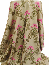 Light French Beige/Dark Green/Wild Orchid/Multi 100% Rayon Ornate Floral Print Challis 53W