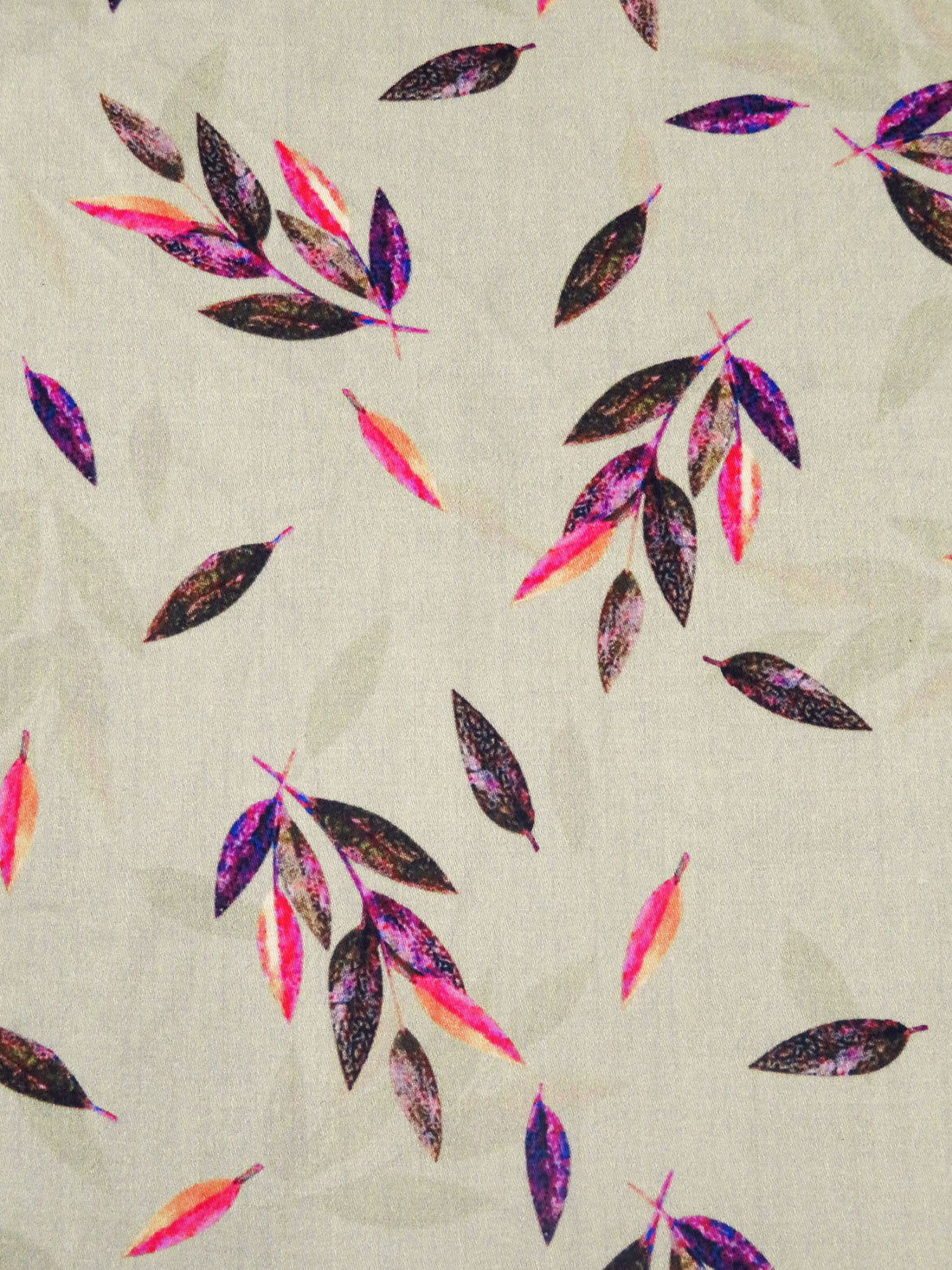 Stone Beige/Dark Lava/Raspberry/Multi 100% Cotton Leaf Print Sateen Shirting 58W