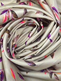 Stone Beige/Dark Lava/Raspberry/Multi 100% Cotton Leaf Print Sateen Shirting 58W