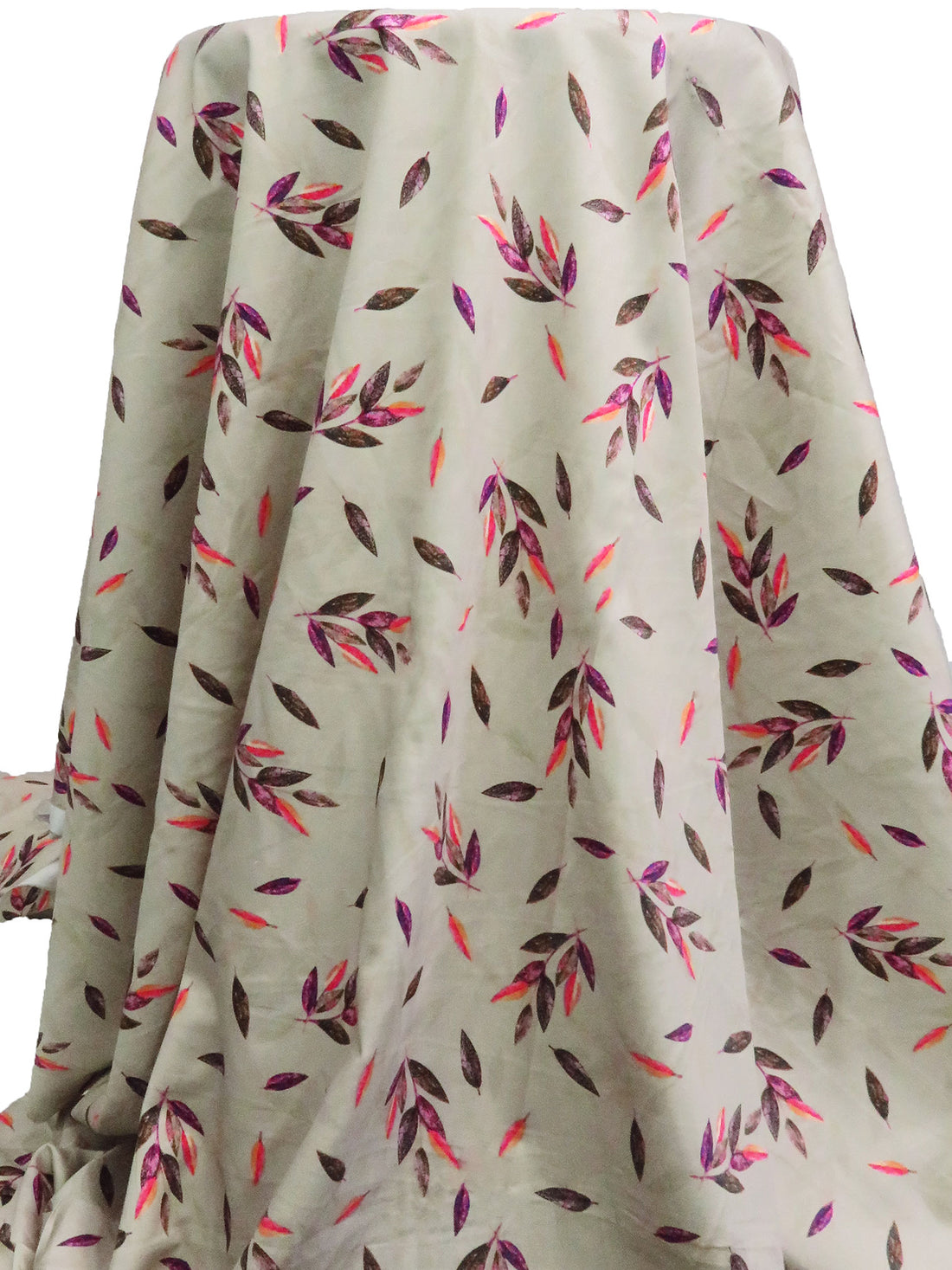 Stone Beige/Dark Lava/Raspberry/Multi 100% Cotton Leaf Print Sateen Shirting 58W