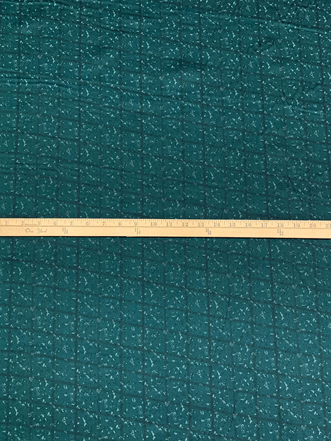 SOLD AS IS ONLY - Deep Teal/Off-White 100% Cotton Distorted Grid Print Sateen Shirting 56W