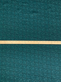 SOLD AS IS ONLY - Deep Teal/Off-White 100% Cotton Distorted Grid Print Sateen Shirting 56W