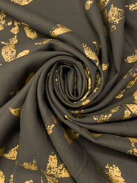 Dark Taupe/Gold 100% Rayon Floral Foil Print Challis 56W
