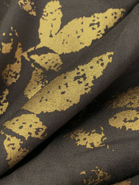 Dark Taupe/Gold 100% Rayon Floral Foil Print Challis 56W