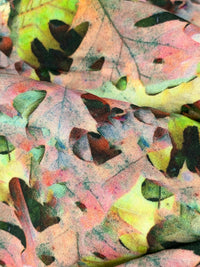 Melon/Pale Yellow/Dusty Lavender/Multi 100% Rayon Abstract Overlapping Leaves Print Challis 57W