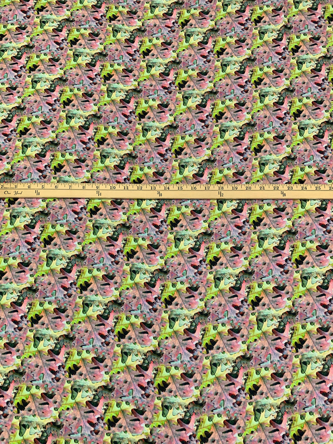 Melon/Pale Yellow/Dusty Lavender/Multi 100% Rayon Abstract Overlapping Leaves Print Challis 57W