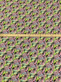 Melon/Pale Yellow/Dusty Lavender/Multi 100% Rayon Abstract Overlapping Leaves Print Challis 57W