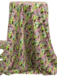Melon/Pale Yellow/Dusty Lavender/Multi 100% Rayon Abstract Overlapping Leaves Print Challis 57W