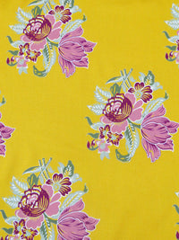 Deep Lemon/Wild Orchid/Axolotl Green/Multi 100% Rayon Floral Bouquet Print Challis 52W