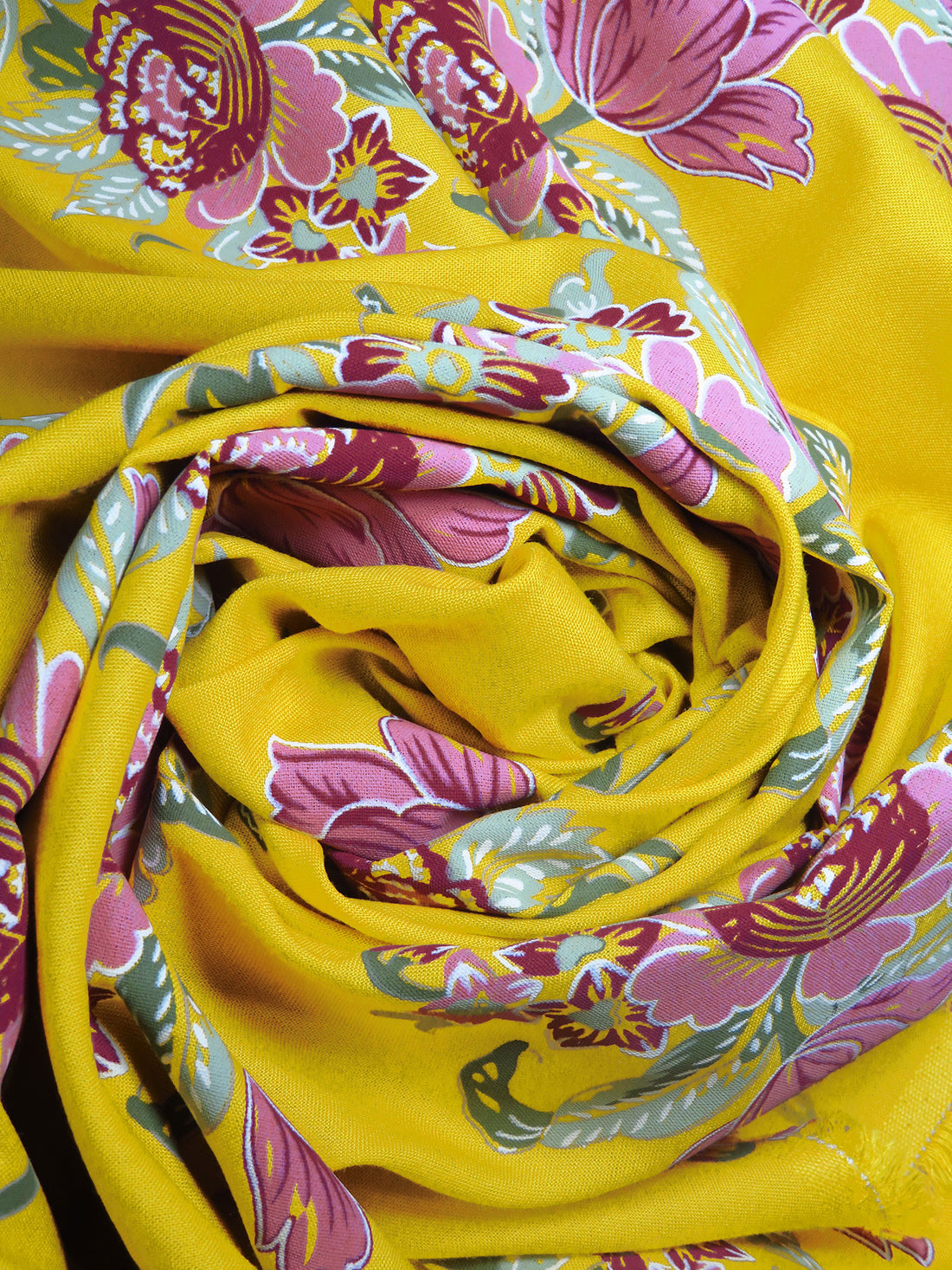 Deep Lemon/Wild Orchid/Axolotl Green/Multi 100% Rayon Floral Bouquet Print Challis 52W