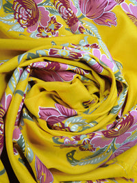 Deep Lemon/Wild Orchid/Axolotl Green/Multi 100% Rayon Floral Bouquet Print Challis 52W