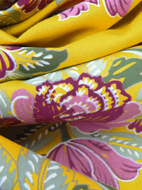 Deep Lemon/Wild Orchid/Axolotl Green/Multi 100% Rayon Floral Bouquet Print Challis 52W