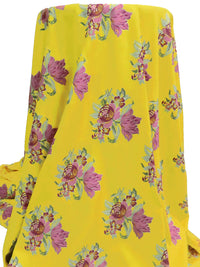 Deep Lemon/Wild Orchid/Axolotl Green/Multi 100% Rayon Floral Bouquet Print Challis 52W