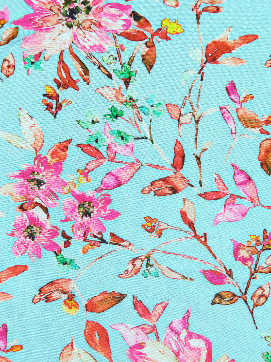 Sky Blue/Cinnabar/Royal Pink/Multi 100% Rayon Flowers and Leaves Print Challis 57W