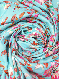 Sky Blue/Cinnabar/Royal Pink/Multi 100% Rayon Flowers and Leaves Print Challis 57W
