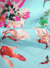 Sky Blue/Cinnabar/Royal Pink/Multi 100% Rayon Flowers and Leaves Print Challis 57W