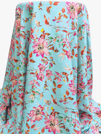 Sky Blue/Cinnabar/Royal Pink/Multi 100% Rayon Flowers and Leaves Print Challis 57W