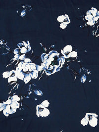 Muted Midnight Navy/Black/White/Dark Navy 100% Cotton Floral Sateen Shirting 57W
