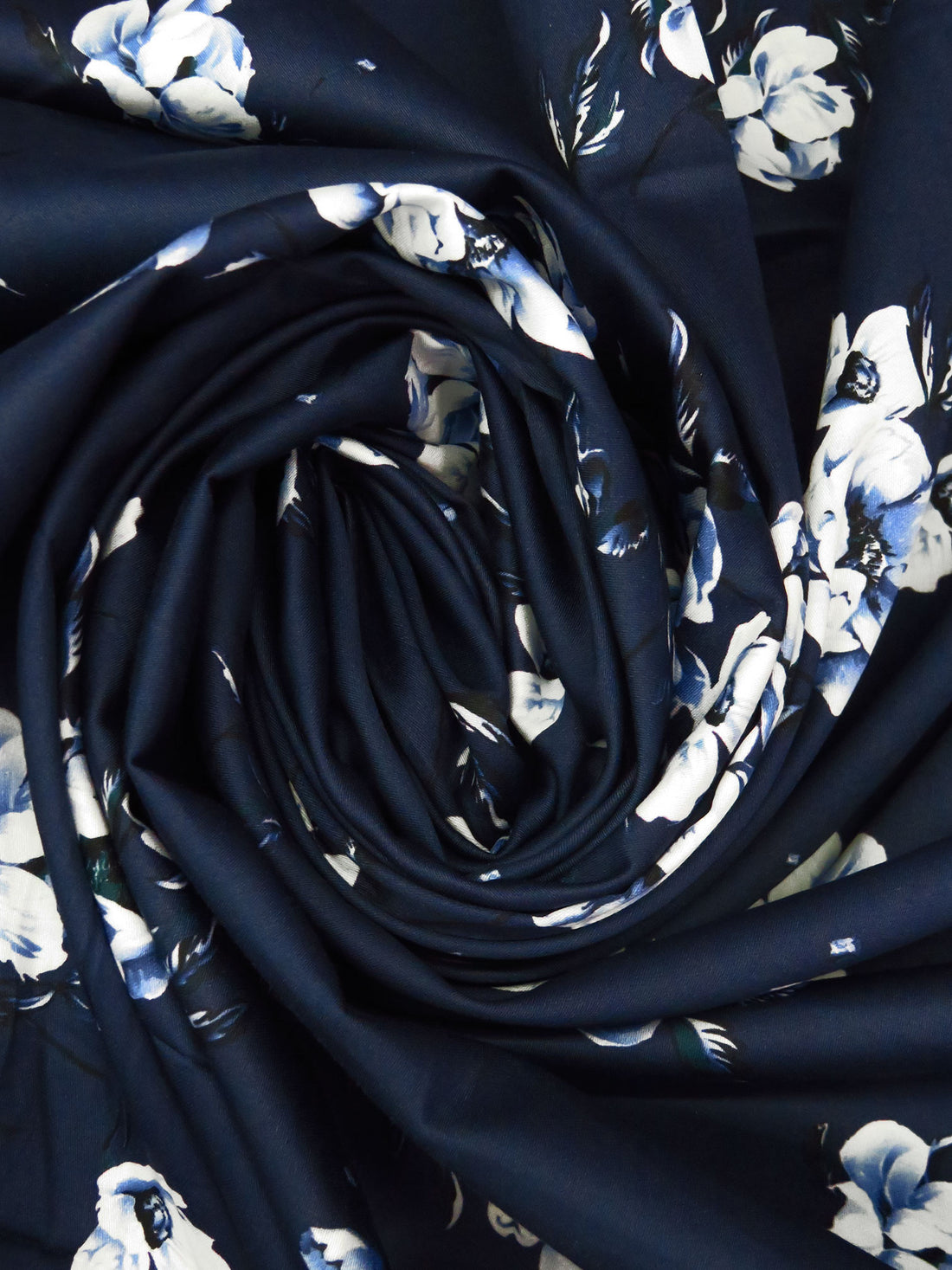 Muted Midnight Navy/Black/White/Dark Navy 100% Cotton Floral Sateen Shirting 57W