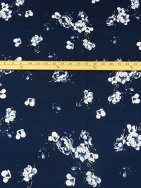 Muted Midnight Navy/Black/White/Dark Navy 100% Cotton Floral Sateen Shirting 57W