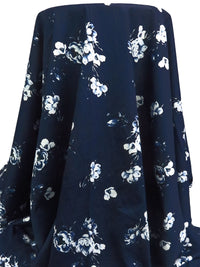 Muted Midnight Navy/Black/White/Dark Navy 100% Cotton Floral Sateen Shirting 57W