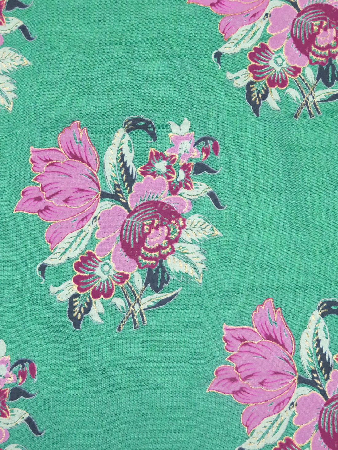 Ocean Green/Light Orchid/Mint/Multi 100% Rayon Floral Bouquet Print Challis 51W