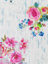 White/Royal Pink/Spanish Blue/Multi 100% Rayon Abstract On Floral Print Challis 54W