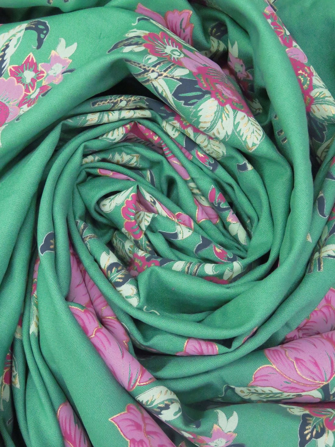 Ocean Green/Light Orchid/Mint/Multi 100% Rayon Floral Bouquet Print Challis 51W