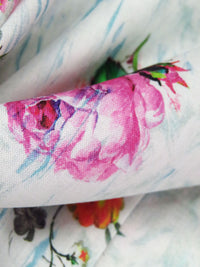 White/Royal Pink/Spanish Blue/Multi 100% Rayon Abstract On Floral Print Challis 54W