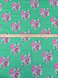 Ocean Green/Light Orchid/Mint/Multi 100% Rayon Floral Bouquet Print Challis 51W