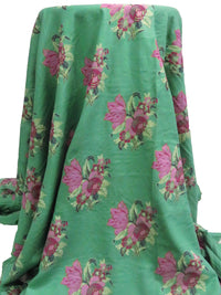 Ocean Green/Light Orchid/Mint/Multi 100% Rayon Floral Bouquet Print Challis 51W
