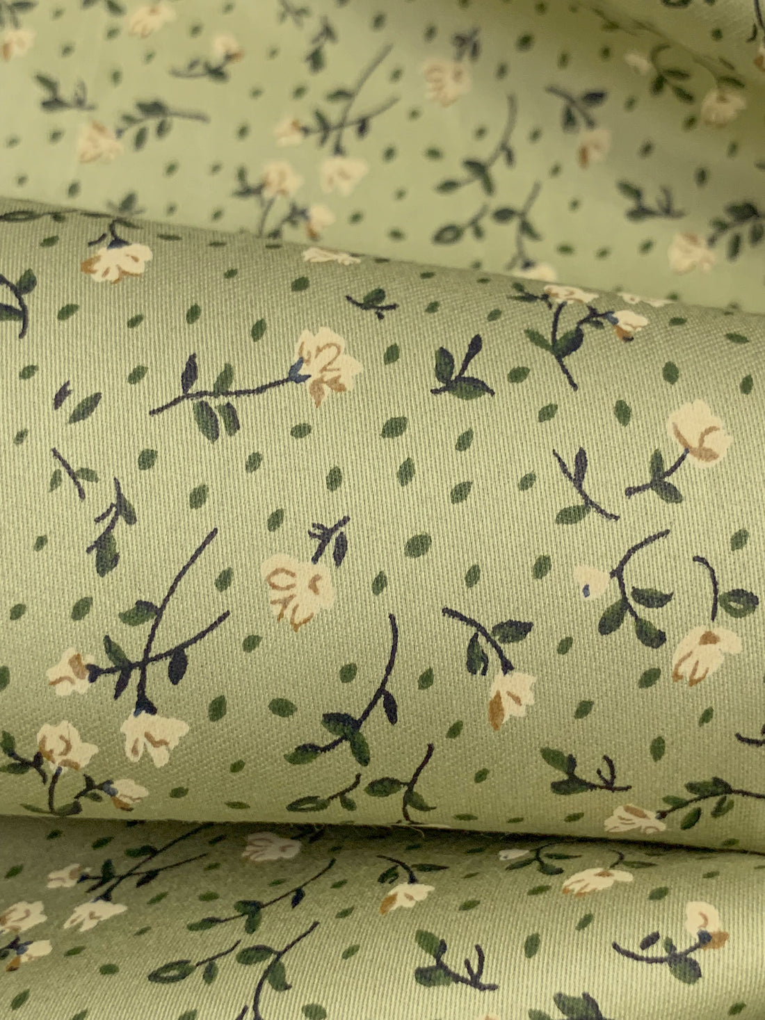Sage/Wheat/Rifle Green 100% Cotton Ditsy Floral Sateen Shirting 55W