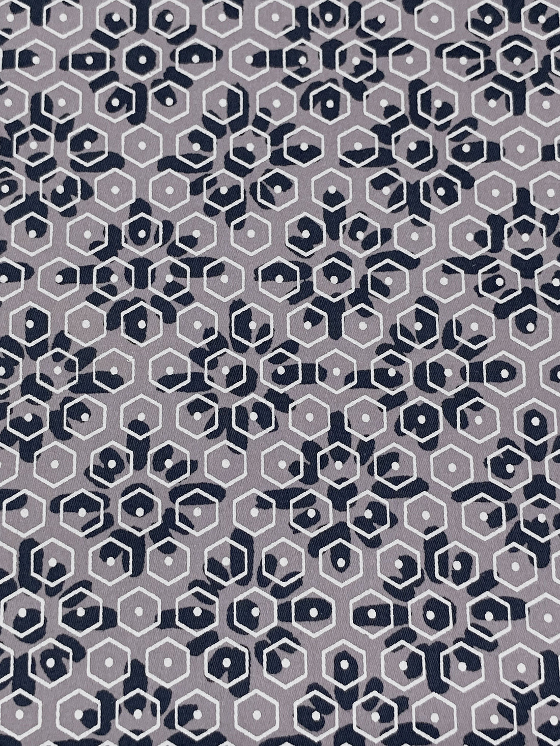 Lilac Luster/Dark Imperial Blue/White 100% Cotton Overlapping Geometric Print Poplin Shirting 57W