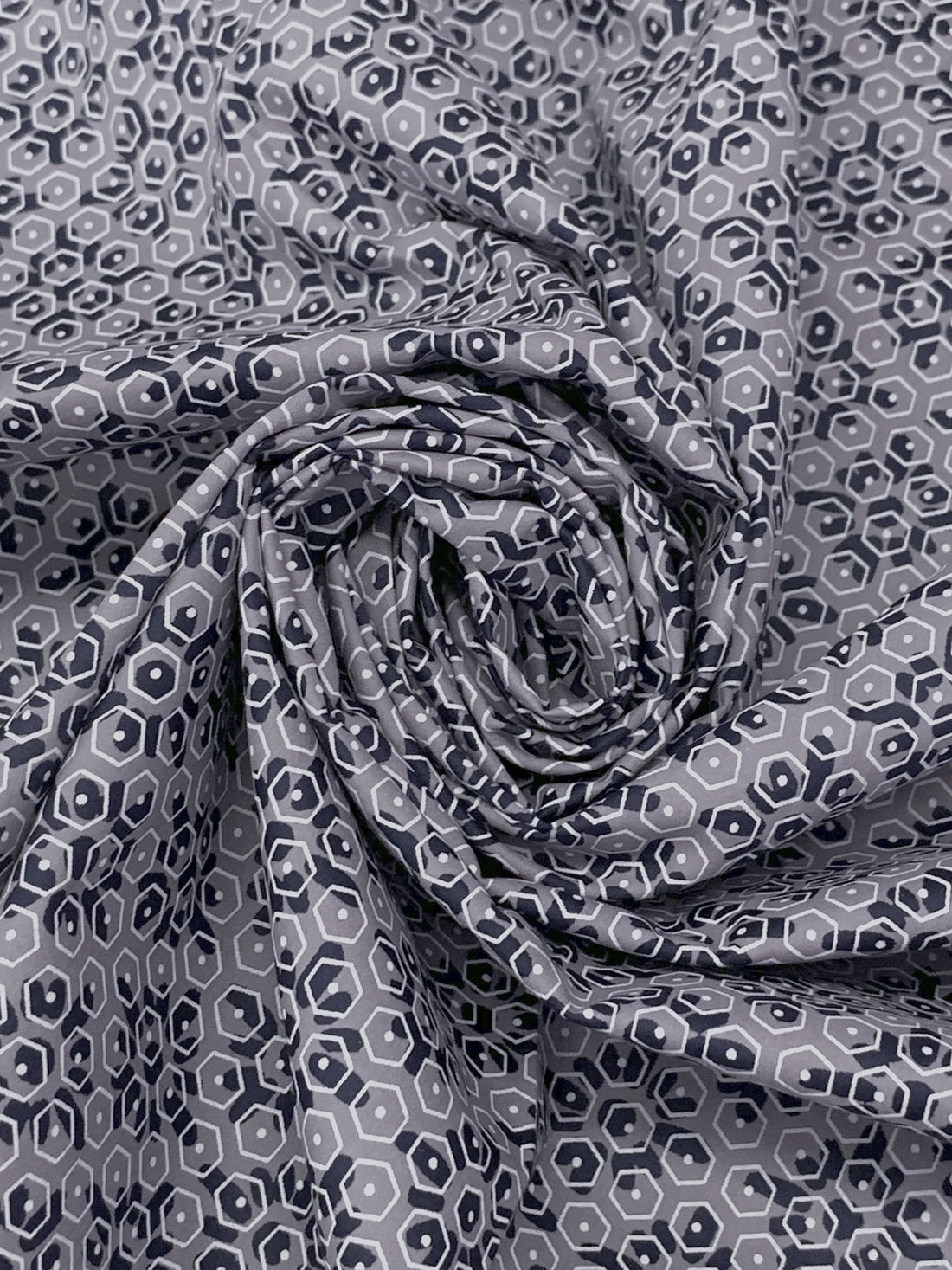 Lilac Luster/Dark Imperial Blue/White 100% Cotton Overlapping Geometric Print Poplin Shirting 57W