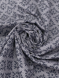 Lilac Luster/Dark Imperial Blue/White 100% Cotton Overlapping Geometric Print Poplin Shirting 57W