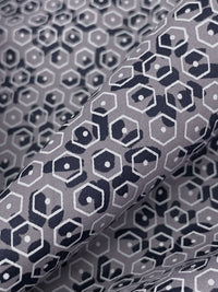 Lilac Luster/Dark Imperial Blue/White 100% Cotton Overlapping Geometric Print Poplin Shirting 57W