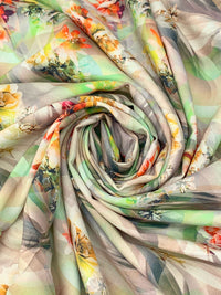 Old Gold/Medium Carmine/Multi 100% Rayon Abstract Floral Print Challis 57W