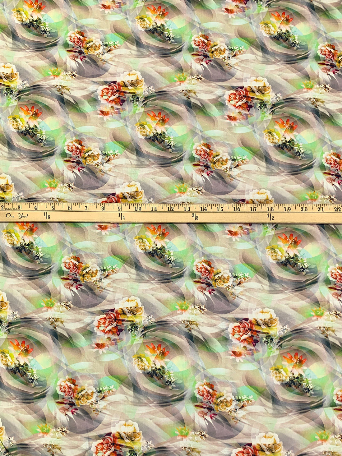 Old Gold/Medium Carmine/Multi 100% Rayon Abstract Floral Print Challis 57W