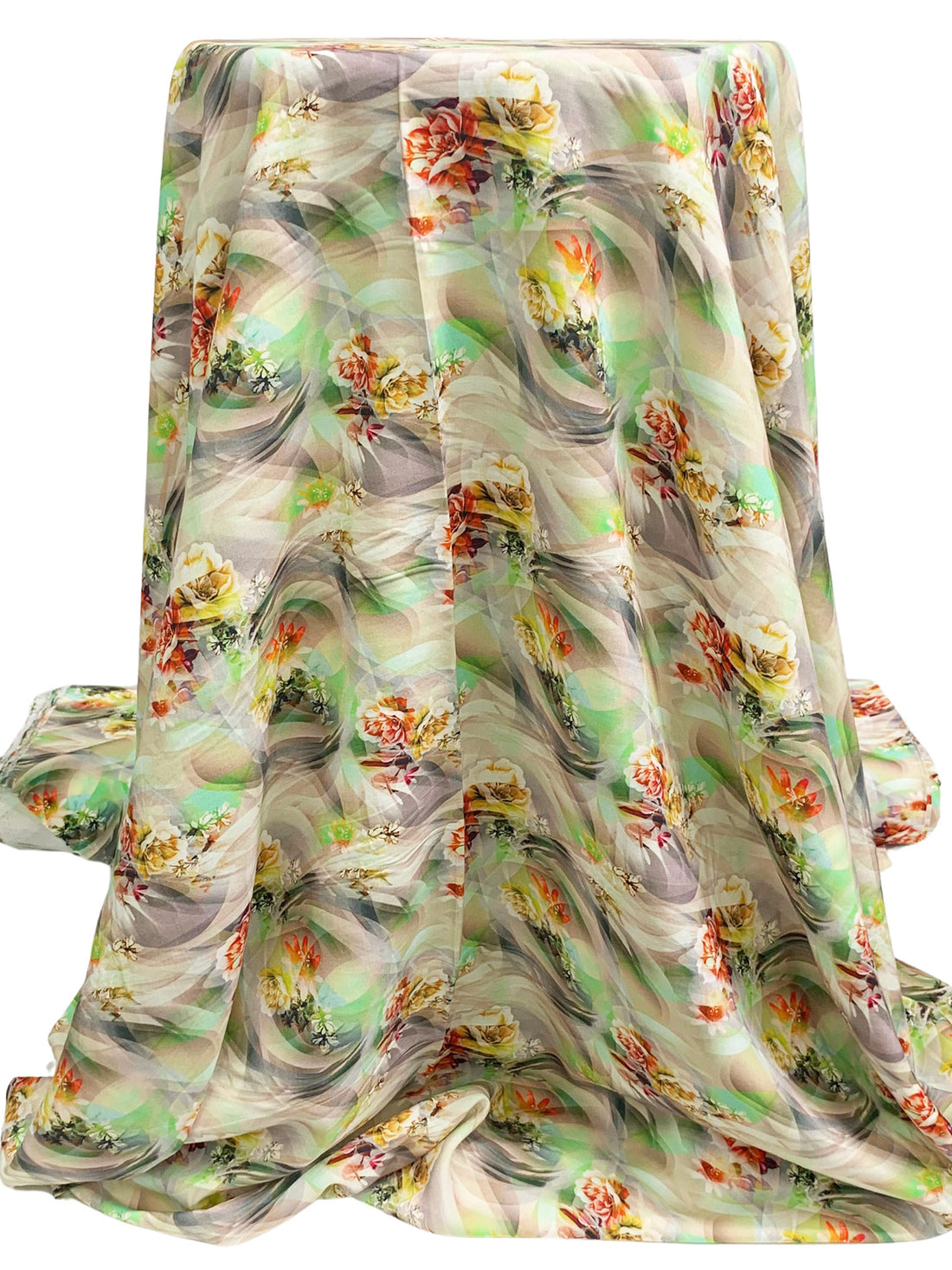 Old Gold/Medium Carmine/Multi 100% Rayon Abstract Floral Print Challis 57W